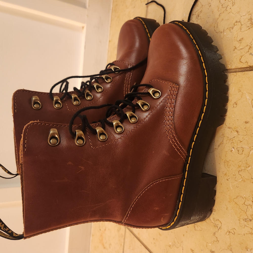 Brown Leather Lace-Up Boots